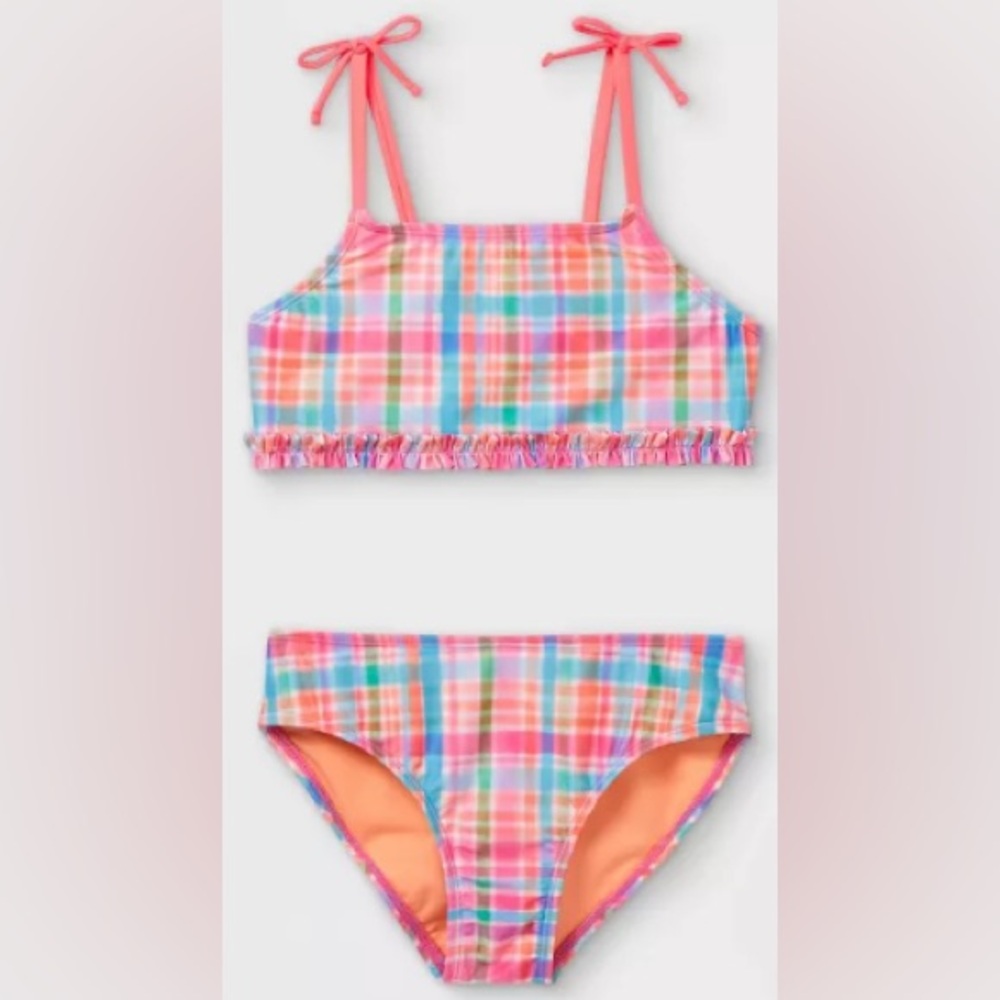 Plaid Cat & Jack Girls Swim Set Size M (7/8)